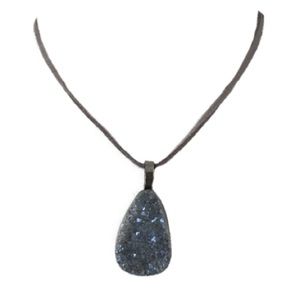 Blue Grey Druzy Agate Adjustable Suede Necklace